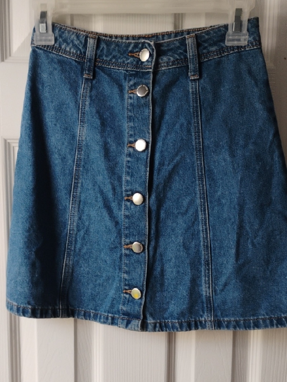 H&M Blue Button-Front Denim Mini Skirt